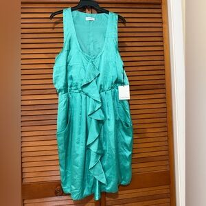 Calvin Klein NWT SIZE 14 Turquoise Ruffle MiDI Dress
